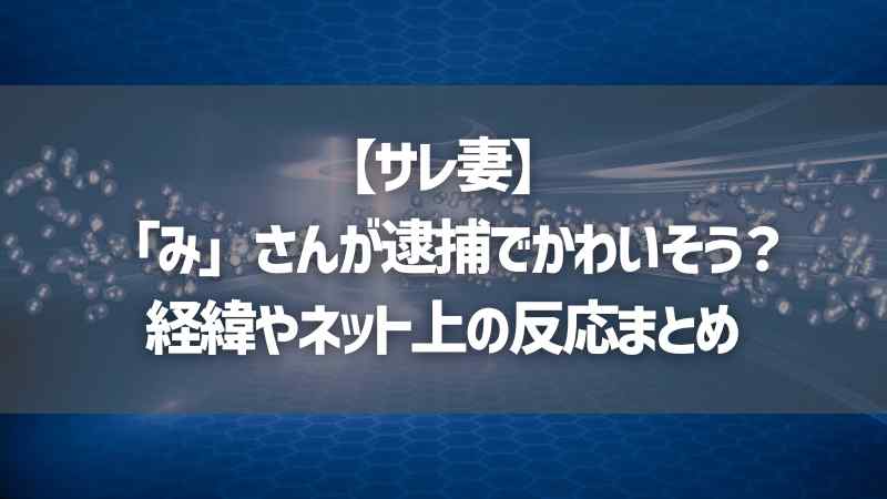 【サレ妻】「み」さんが逮捕でかわいそう？経緯やネット上の反応まとめ