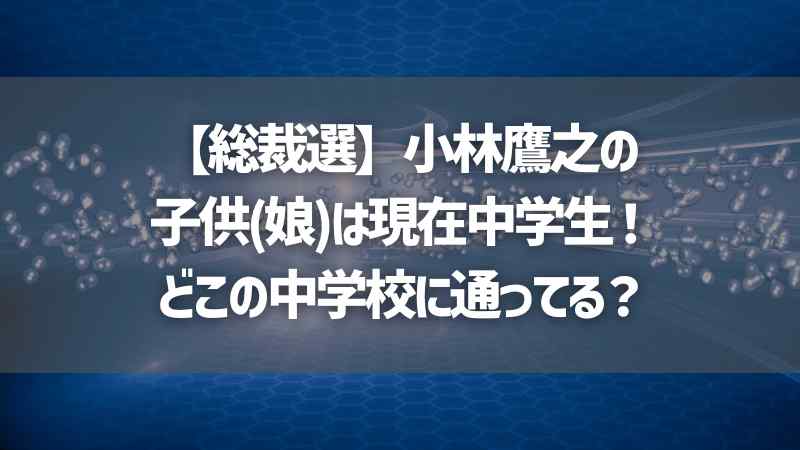 【総裁選】小林鷹之の子供(娘)は現在中学生！どこの中学校に通ってる？