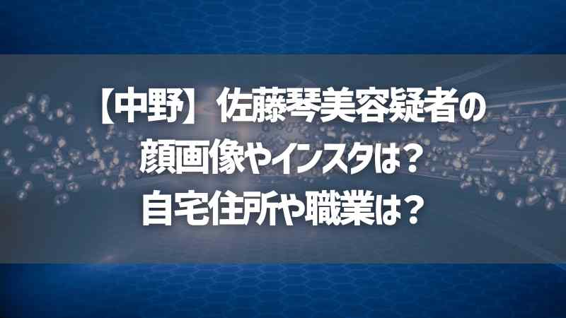 【中野】佐藤琴美容疑者の顔画像やインスタは？自宅住所や職業は？