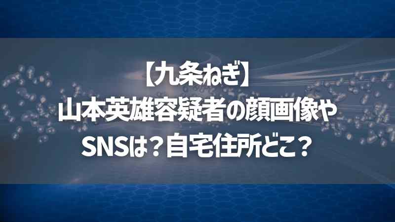 【九条ねぎ】山本英雄容疑者の顔画像やSNSは？自宅住所どこ？