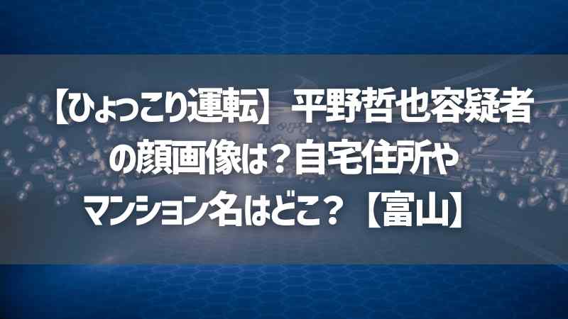 【ひょっこり運転】平野哲也容疑者の顔画像は？自宅住所やマンション名はどこ？【富山】